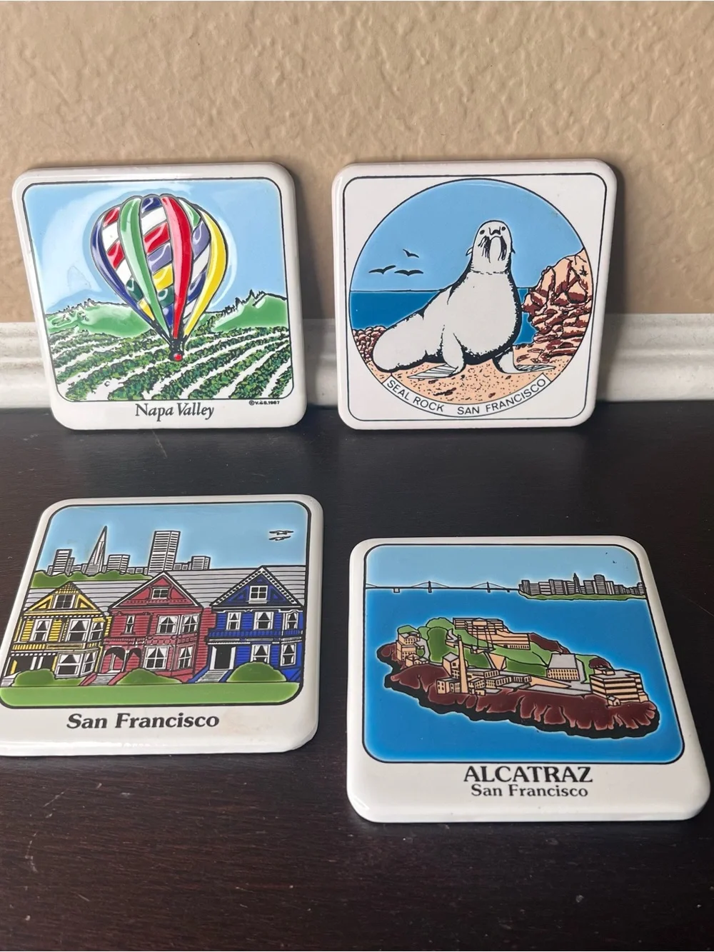 Vintage 1980s San Francisco Ceramic Coasters, Napa Valley, Alcatraz, Seal Rock
